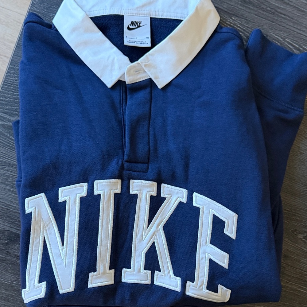 Nike Blue Rugby Polo with White Collar and White Lettering